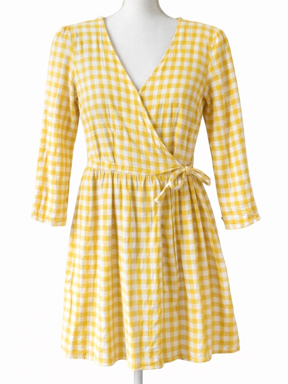 Old Navy Yellow and White Gingham Wrap Dress size medium
